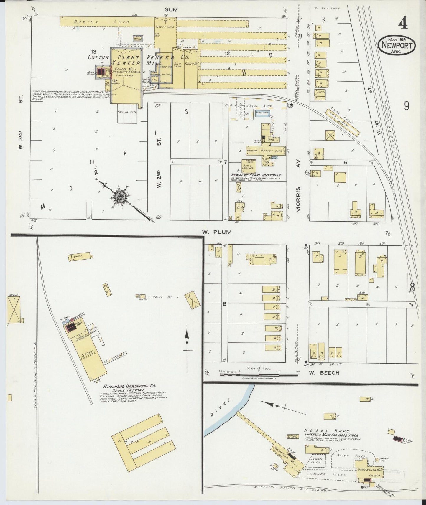 Sanborn Fire Insurance Map from Newport, Jackson County, Arkansas (1919), Sheet #0004 - Historic Sanborn Fire Insurance Map Print, vintage old map wall art, antique decor, genealogy gift, Arkansas Arkansas map