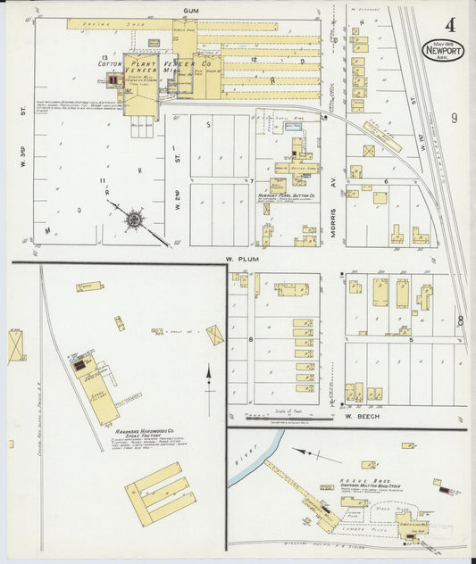 Sanborn Fire Insurance Map from Newport, Jackson County, Arkansas (1919), Sheet #0004 - Historic Sanborn Fire Insurance Map Print, vintage old map wall art, antique decor, genealogy gift, Arkansas Arkansas map
