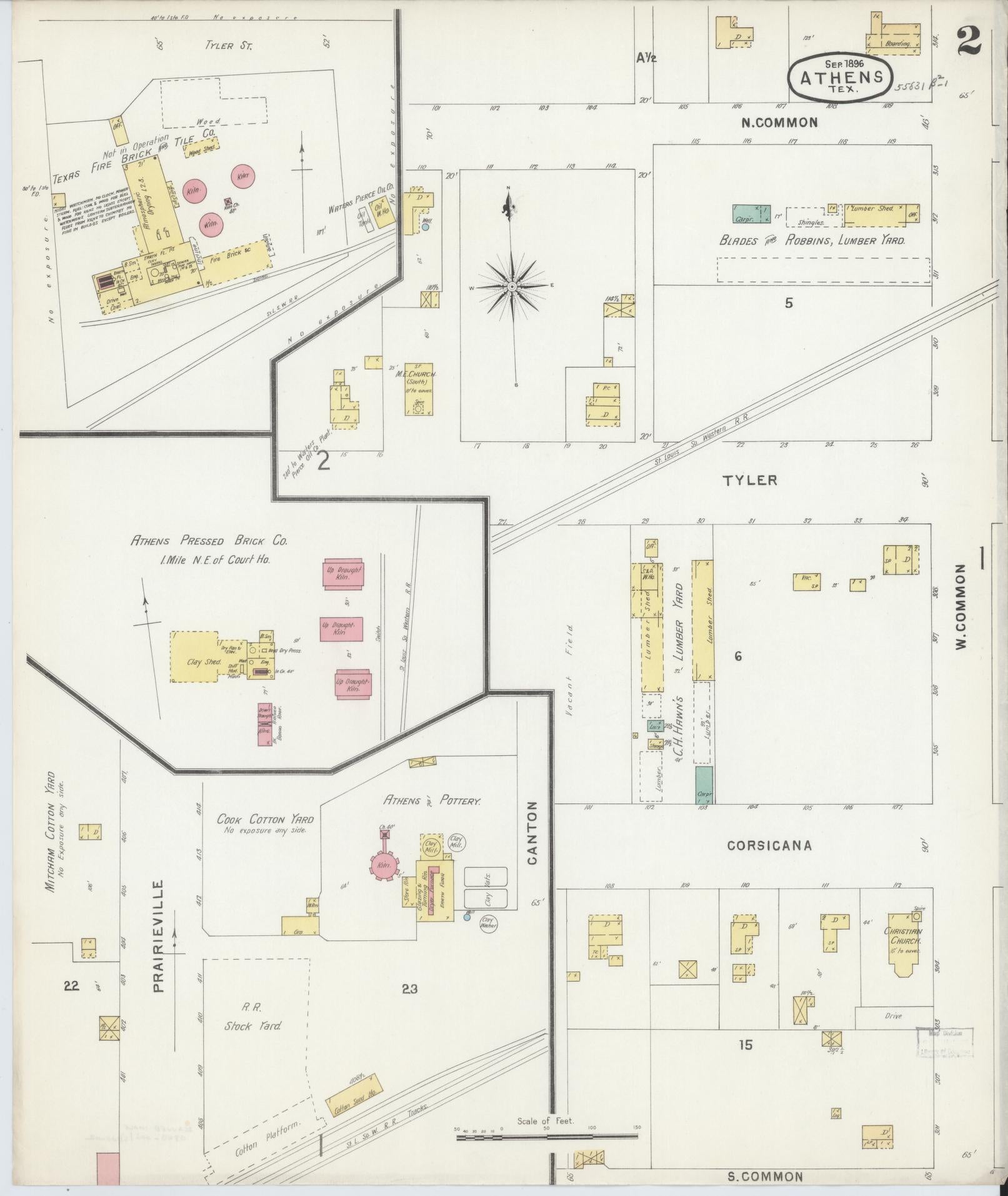 Sanborn Fire Insurance Map from Athens, Henderson County, Texas (1896), Sheet #0002 - Complete Map Set gallery image, historic Sanborn map, vintage wall art, Texas Texas