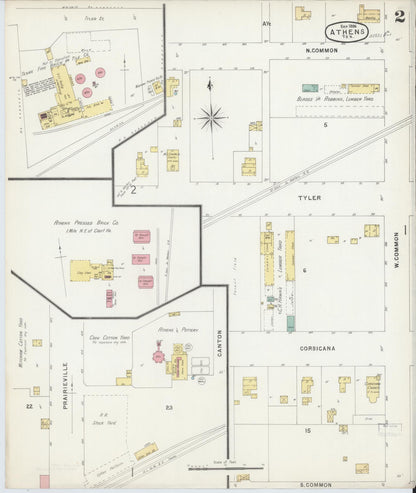 Sanborn Fire Insurance Map from Athens, Henderson County, Texas (1896), Sheet #0002 - Complete Map Set gallery image, historic Sanborn map, vintage wall art, Texas Texas
