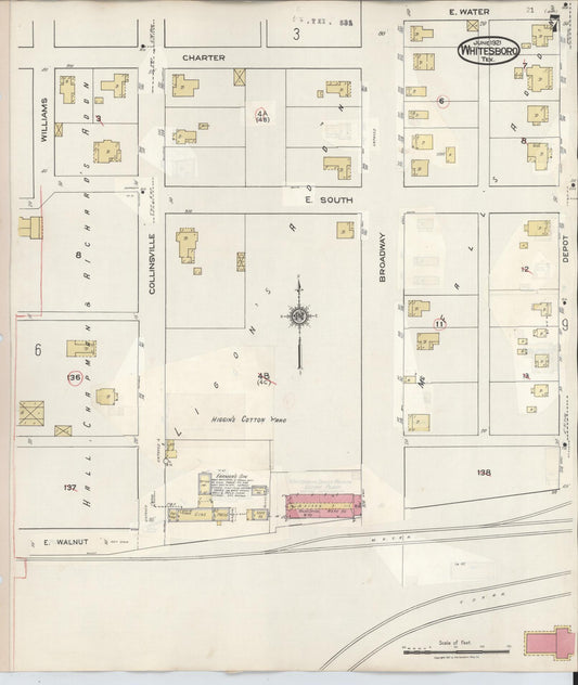 Sanborn Fire Insurance Map from Whitesboro, Grayson County, Texas (1943), Sheet #0007 - Historic Sanborn Fire Insurance Map Print, vintage old map wall art, antique decor, genealogy gift, Texas Texas map