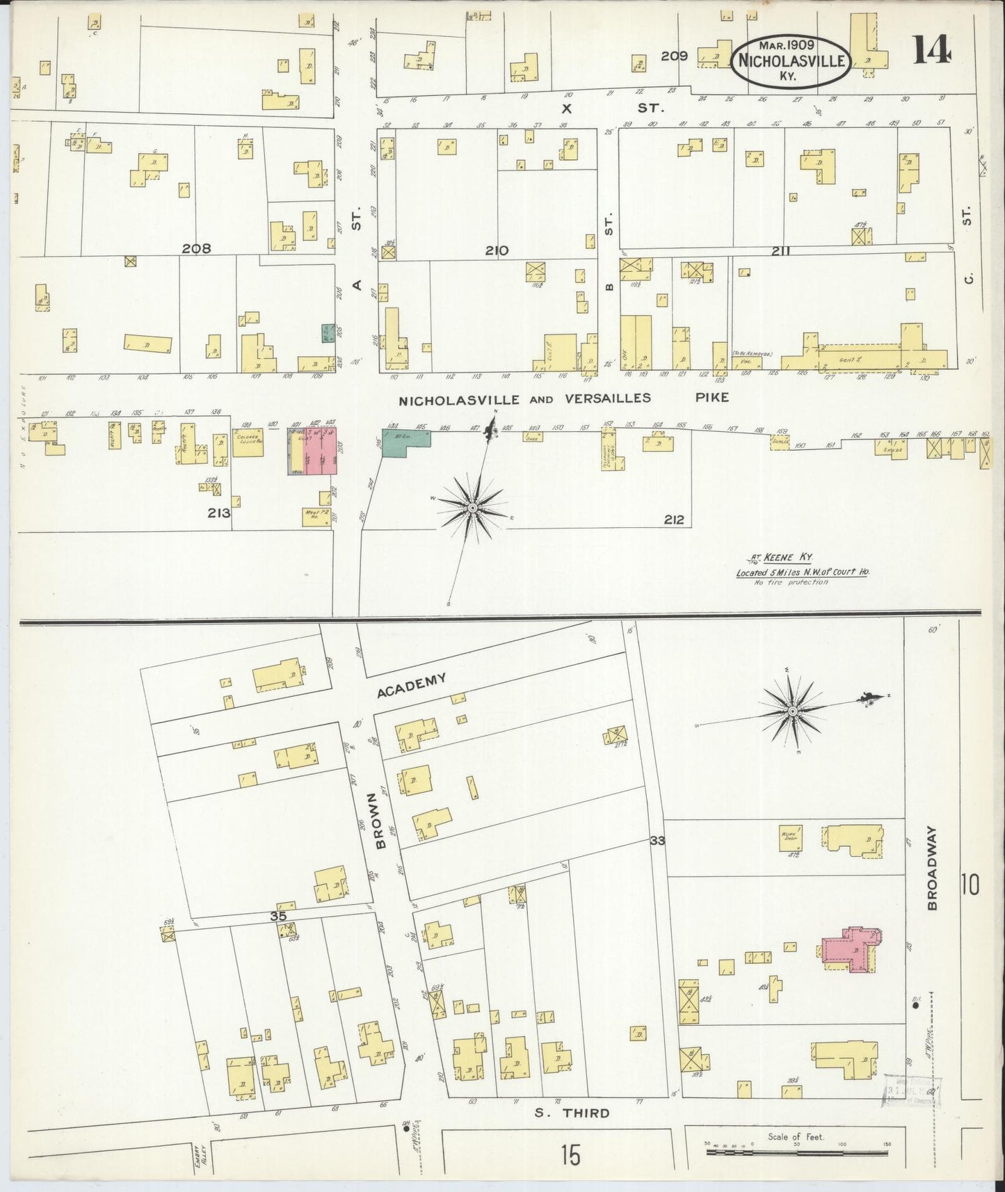 Sanborn Fire Insurance Map from Nicholasville, Jessamine County, Kentucky (1909), Sheet #0014 - Historic Sanborn Fire Insurance Map Print, vintage old map wall art, antique decor, genealogy gift, Kentucky Kentucky map