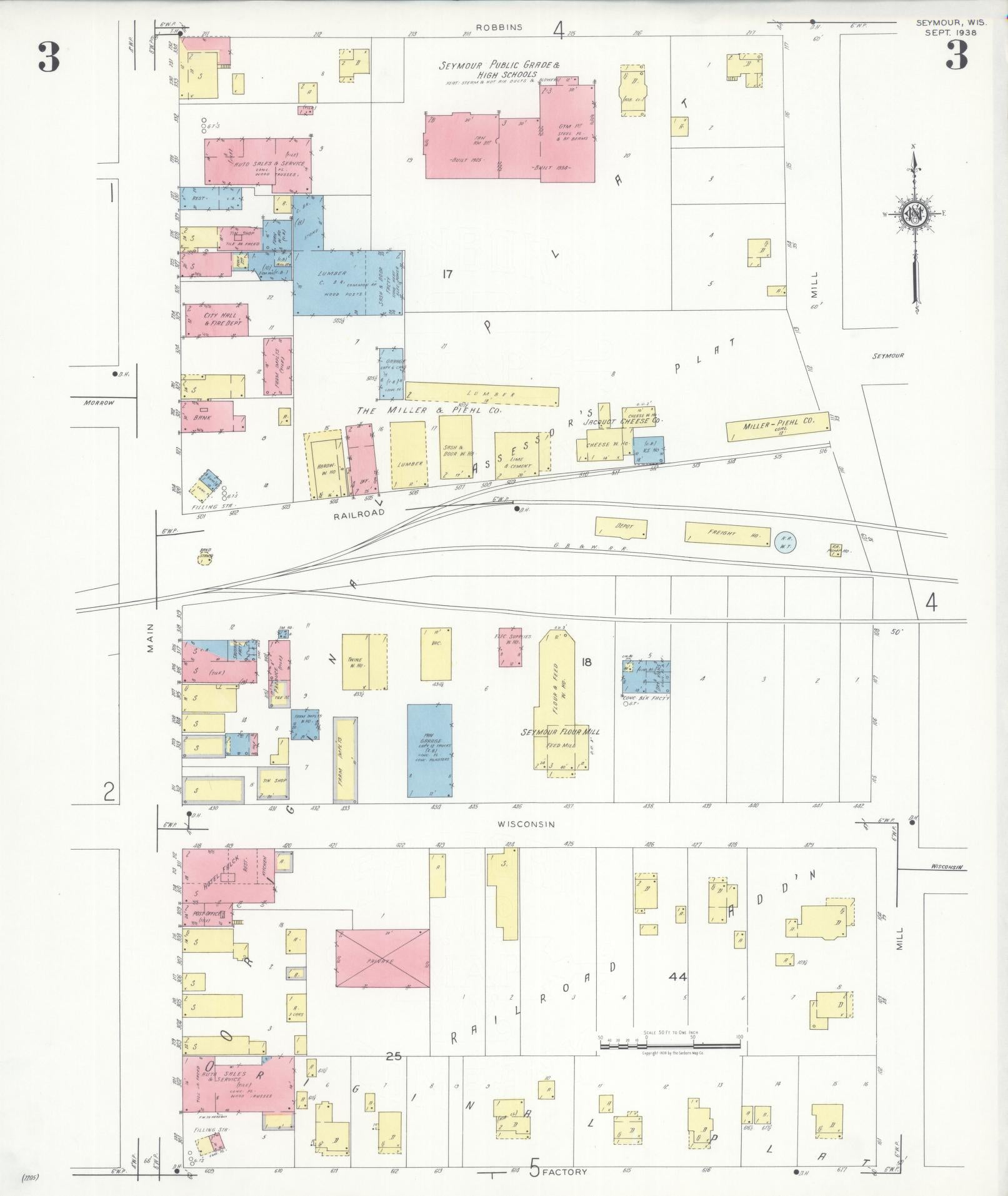 Sanborn Fire Insurance Map from Seymour, Outagamie County, Wisconsin (1938), Sheet #0003 - Historic Sanborn Fire Insurance Map Print, vintage old map wall art, antique decor, genealogy gift, Wisconsin Wisconsin map