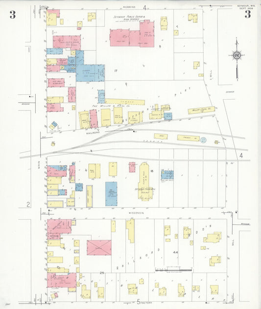 Sanborn Fire Insurance Map from Seymour, Outagamie County, Wisconsin (1938), Sheet #0003 - Historic Sanborn Fire Insurance Map Print, vintage old map wall art, antique decor, genealogy gift, Wisconsin Wisconsin map