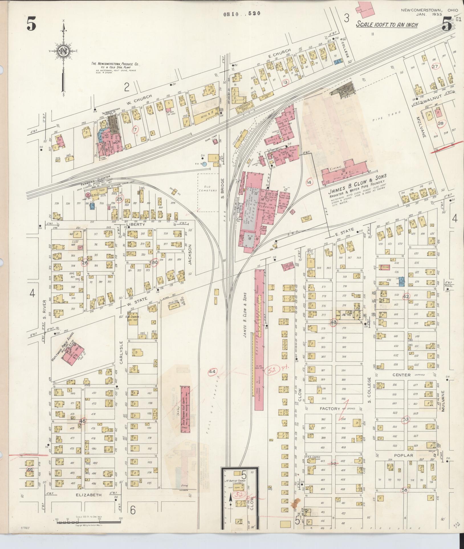 Sanborn Fire Insurance Map from Newcomerstown, Tuscarawas County, Ohio (1933), Sheet #0005 - Historic Sanborn Fire Insurance Map Print, vintage old map wall art, antique decor, genealogy gift, Ohio Ohio map
