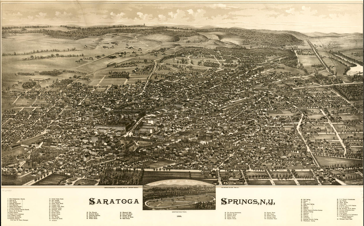 Saratoga Springs, N.Y. 1888. (1888) – Historic Bird’s-Eye View Panorama Print