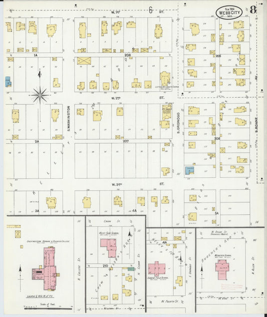 Sanborn Fire Insurance Map from Webb City, Jasper County, Missouri (1906), Sheet #0008 - Historic Sanborn Fire Insurance Map Print, vintage old map wall art, antique decor, genealogy gift, Missouri Missouri map