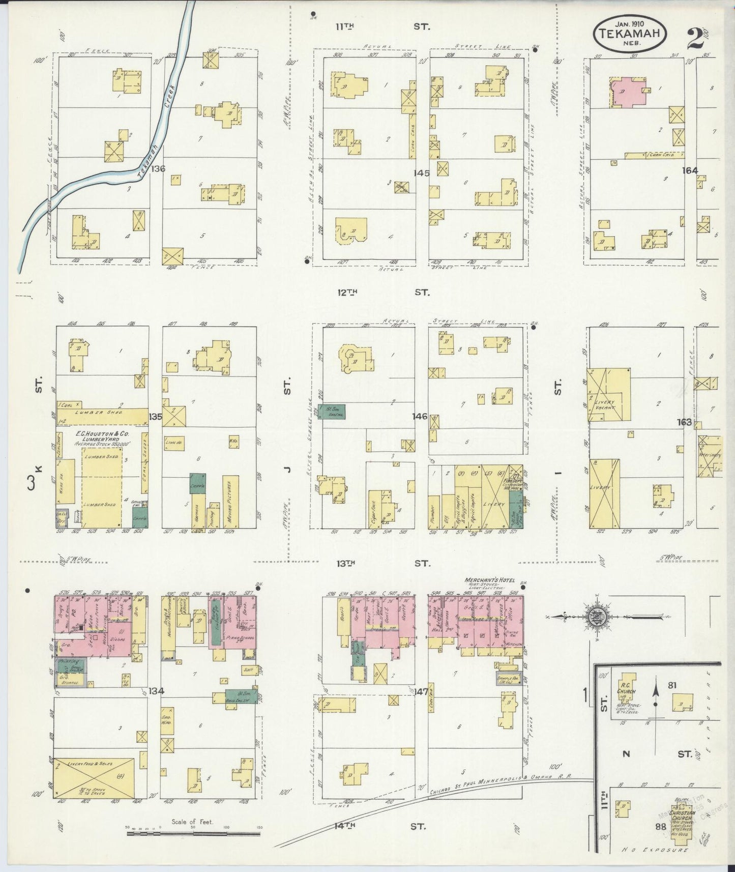 Sanborn Fire Insurance Map from Tekamah, Burt County, Nebraska (1910), Sheet #0002 - Historic Sanborn Fire Insurance Map Print, vintage old map wall art, antique decor, genealogy gift, Nebraska Nebraska map