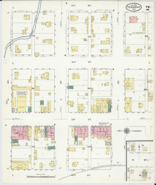 Sanborn Fire Insurance Map from Tekamah, Burt County, Nebraska (1910), Sheet #0002 - Historic Sanborn Fire Insurance Map Print, vintage old map wall art, antique decor, genealogy gift, Nebraska Nebraska map