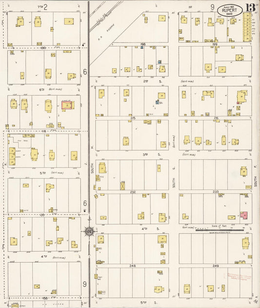 Sanborn Fire Insurance Map from Rupert, Minidoka County, Idaho (1921), Sheet #0013 - Historic Sanborn Fire Insurance Map Print, vintage old map wall art, antique decor, genealogy gift, Idaho Idaho map
