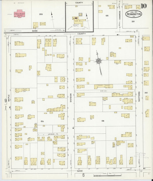 Sanborn Fire Insurance Map from Bennington, Bennington County, Vermont (1912), Sheet #0010 - Historic Sanborn Fire Insurance Map Print, vintage old map wall art, antique decor, genealogy gift, Vermont Vermont map