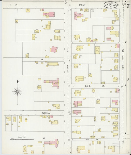 Sanborn Fire Insurance Map from Danville, Boyle County, Kentucky (1896), Sheet #0007 - Historic Sanborn Fire Insurance Map Print, vintage old map wall art, antique decor, genealogy gift, Kentucky Kentucky map