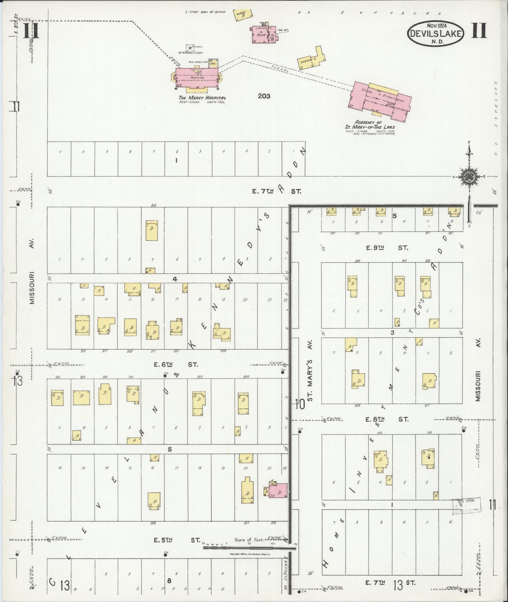 Sanborn Fire Insurance Map from Devils Lake, Ramsey County, North Dakota (1924), Sheet #0011 - Historic Sanborn Fire Insurance Map Print, vintage old map wall art, antique decor, genealogy gift, North Dakota North Dakota map