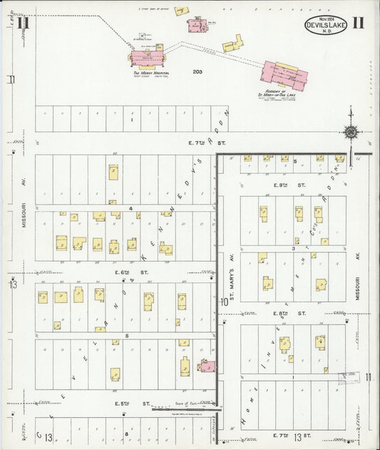 Sanborn Fire Insurance Map from Devils Lake, Ramsey County, North Dakota (1924), Sheet #0011 - Historic Sanborn Fire Insurance Map Print, vintage old map wall art, antique decor, genealogy gift, North Dakota North Dakota map