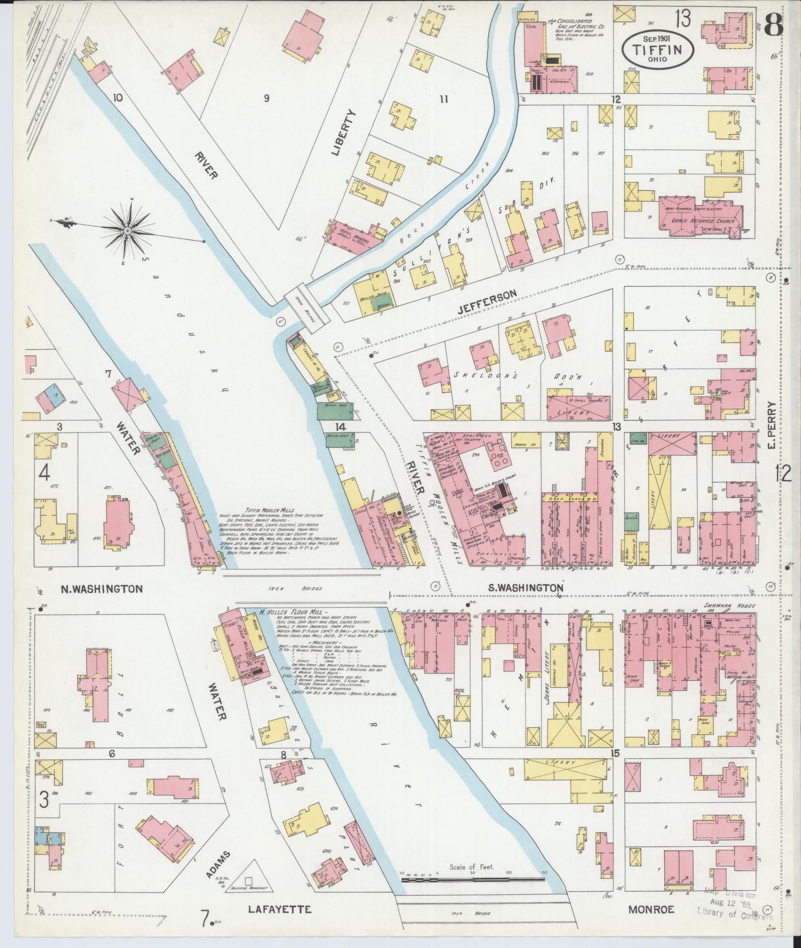 Sanborn Fire Insurance Map from Tiffin, Seneca County, Ohio (1901), Sheet #0008 - Complete Map Set gallery image, historic Sanborn map, vintage wall art, Ohio Ohio