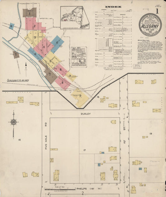 Sanborn Fire Insurance Map from Allegany, Cattaraugus County, New York (1922), Sheet #0001 - Complete Map Set gallery image, historic Sanborn map, vintage wall art, New York New York