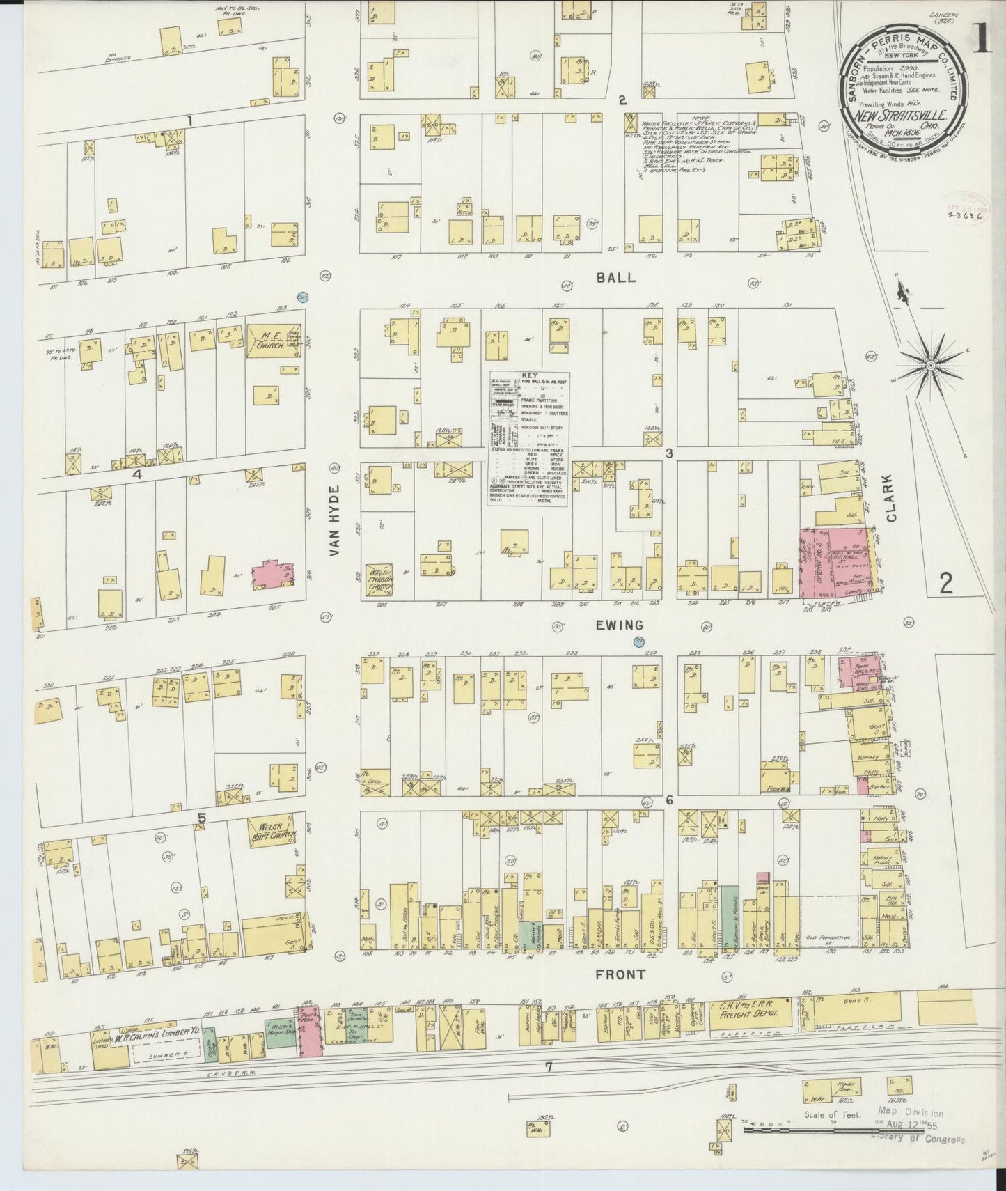 Sanborn Fire Insurance Map from New Straitsville, Perry County, Ohio (1896), Sheet #0001 - Historic Sanborn Fire Insurance Map Print, vintage old map wall art, antique decor, genealogy gift, Ohio Ohio map