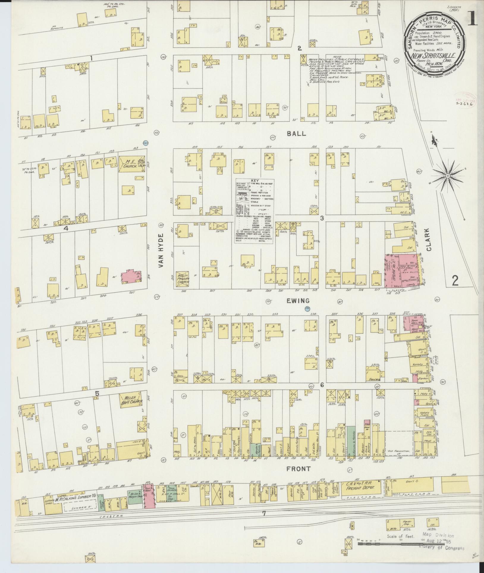 Sanborn Fire Insurance Map from New Straitsville, Perry County, Ohio (1896), Sheet #0001 - Historic Sanborn Fire Insurance Map Print, vintage old map wall art, antique decor, genealogy gift, Ohio Ohio map