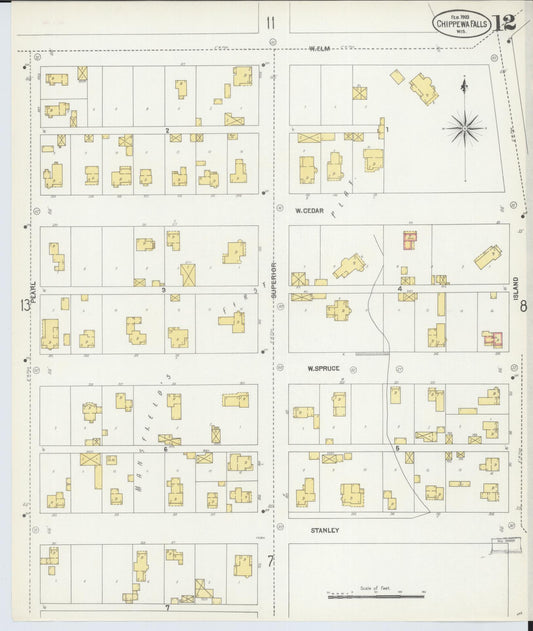 Sanborn Fire Insurance Map from Chippewa Falls, Chippewa County, Wisconsin (1903), Sheet #0012 - Historic Sanborn Fire Insurance Map Print, vintage old map wall art, antique decor, genealogy gift, Wisconsin Wisconsin map
