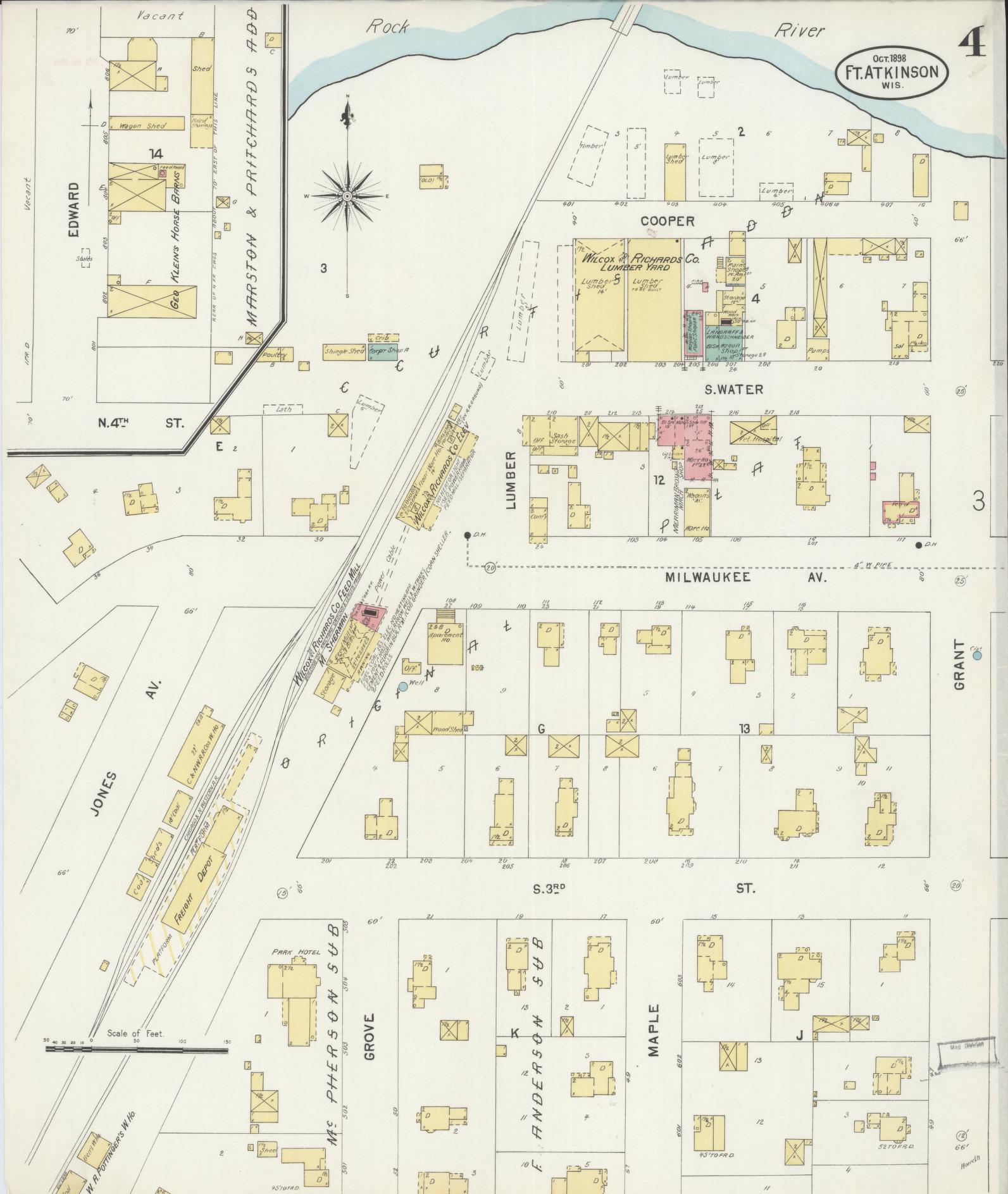 Sanborn Fire Insurance Map from Fort Atkinson, Jefferson County, Wisconsin (1898), Sheet #0004 - Complete Map Set gallery image, historic Sanborn map, vintage wall art, Wisconsin Wisconsin