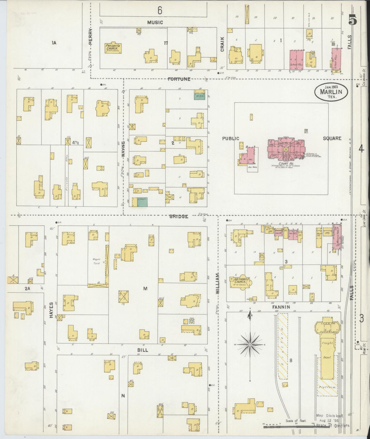 Sanborn Fire Insurance Map from Marlin, Falls County, Texas (1903), Sheet #0005 - Complete Map Set gallery image, historic Sanborn map, vintage wall art, Texas Texas
