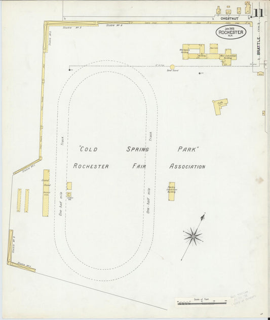 Sanborn Fire Insurance Map from Rochester, Strafford County, New Hampshire (1902), Sheet #0011 - Historic Sanborn Fire Insurance Map Print, vintage old map wall art, antique decor, genealogy gift, New Hampshire New Hampshire map