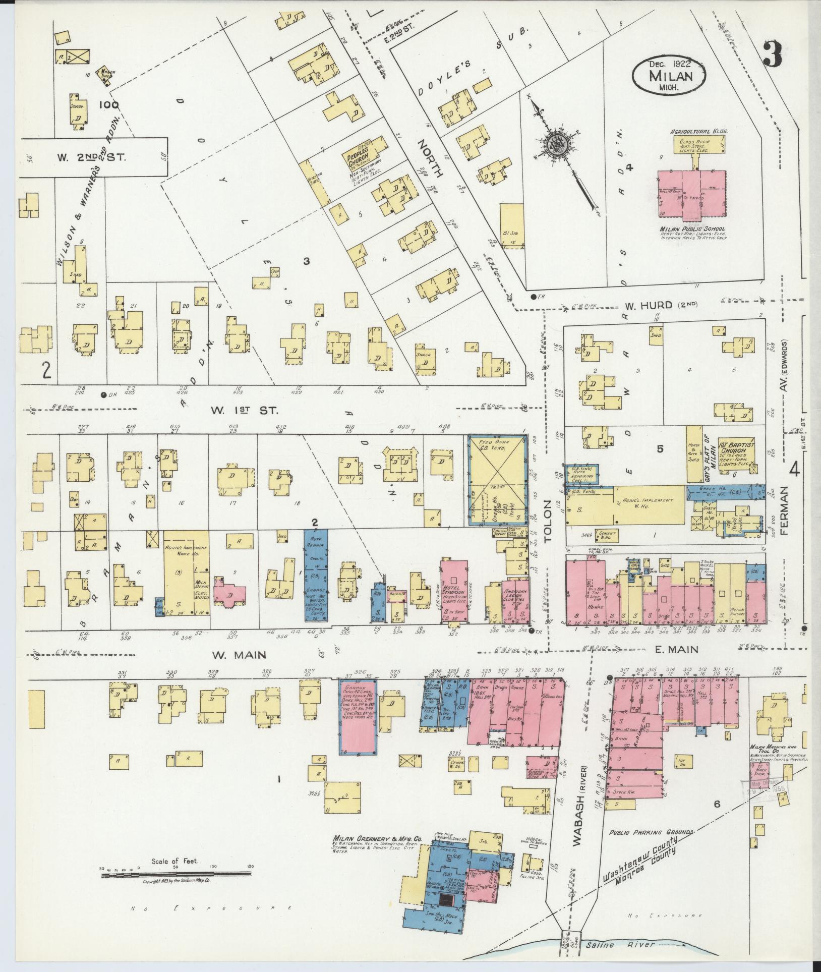 Sanborn Fire Insurance Map from Milan, Washtenaw And Monroe Counties, Michigan (1922), Sheet #0003 - Complete Map Set gallery image, historic Sanborn map, vintage wall art, Michigan Michigan