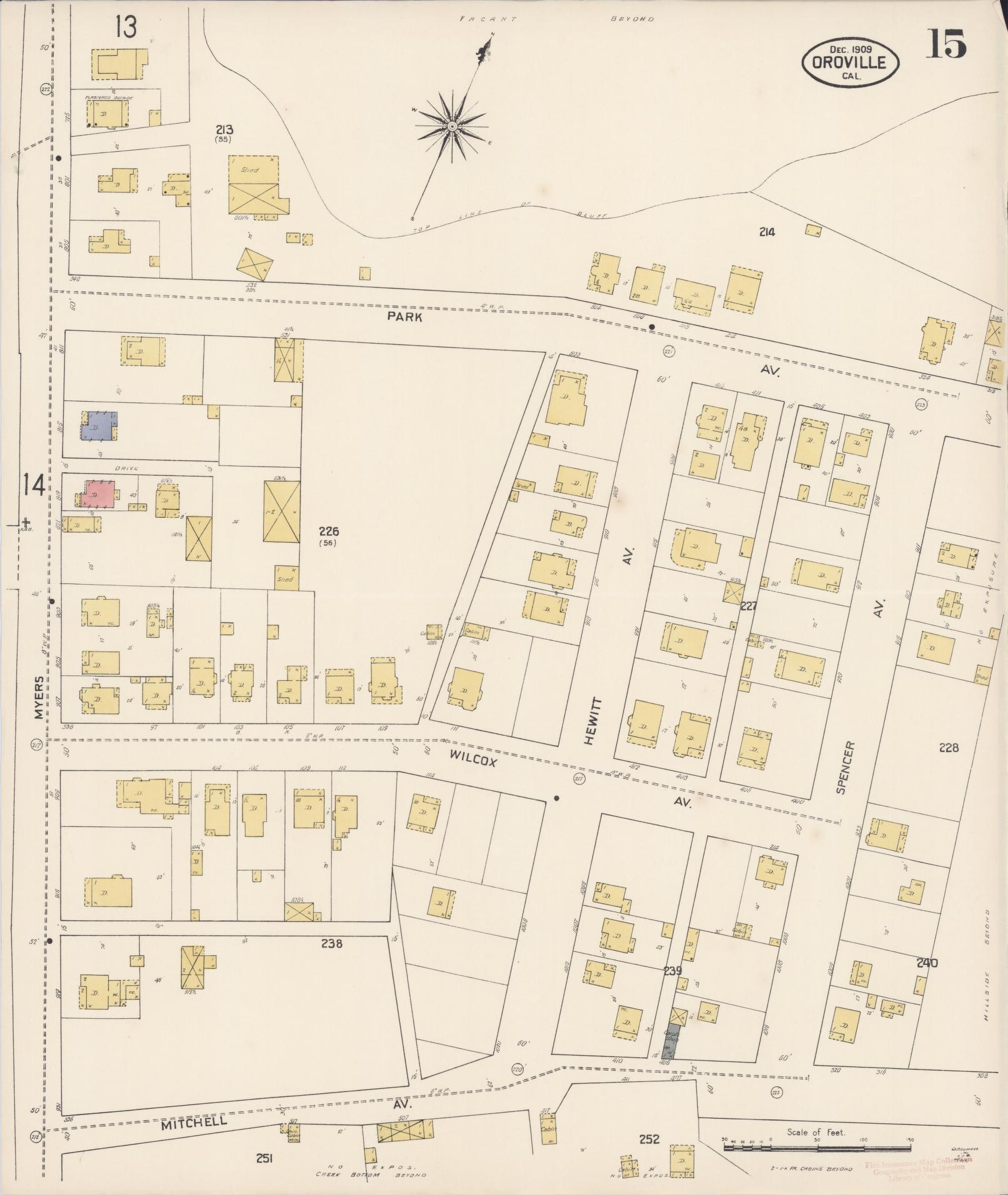 Sanborn Fire Insurance Map from Oroville, Butte County, California (1909), Sheet #0015 - Complete Map Set gallery image, historic Sanborn map, vintage wall art, California California
