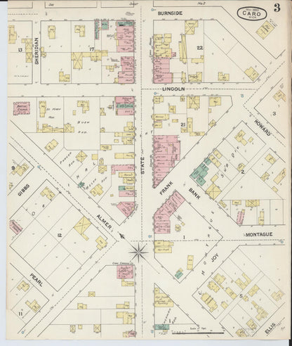 Sanborn Fire Insurance Map from Caro, Tuscola County, Michigan (1890), Sheet #0003 - Complete Map Set gallery image, historic Sanborn map, vintage wall art, Michigan Michigan