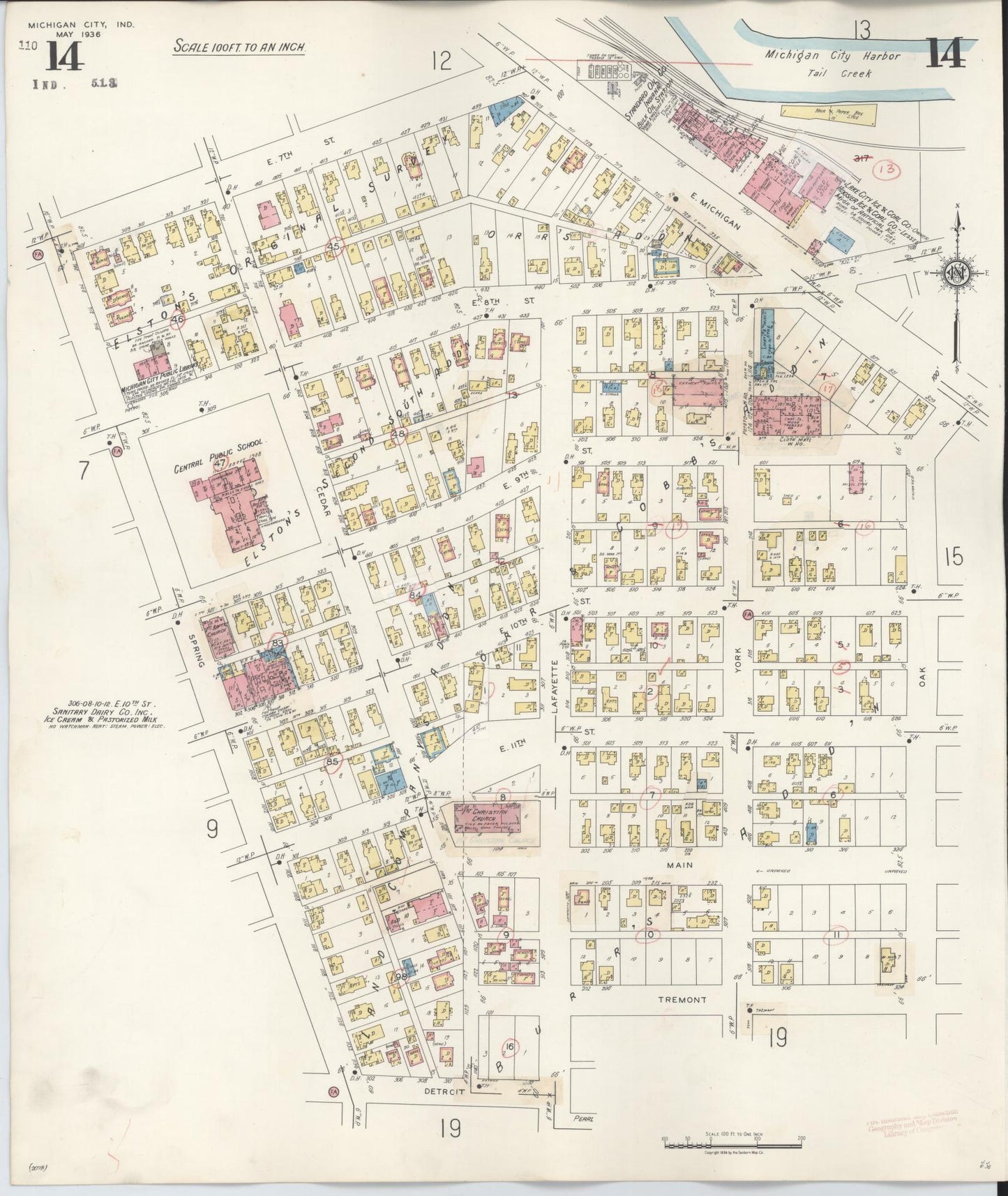 Sanborn Fire Insurance Map from Michigan City, La Porte County, Indiana (1948), Sheet #0014 - Historic Sanborn Fire Insurance Map Print, vintage old map wall art, antique decor, genealogy gift, Michigan Michigan map