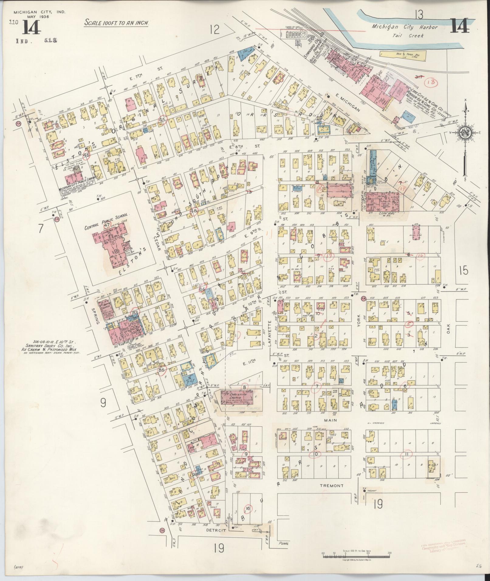 Sanborn Fire Insurance Map from Michigan City, La Porte County, Indiana (1948), Sheet #0014 - Historic Sanborn Fire Insurance Map Print, vintage old map wall art, antique decor, genealogy gift, Michigan Michigan map