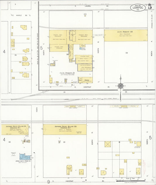 Sanborn Fire Insurance Map from Lompoc, Santa Barbara County, California (1921), Sheet #0005 - Historic Sanborn Fire Insurance Map Print, vintage old map wall art, antique decor, genealogy gift, California California map