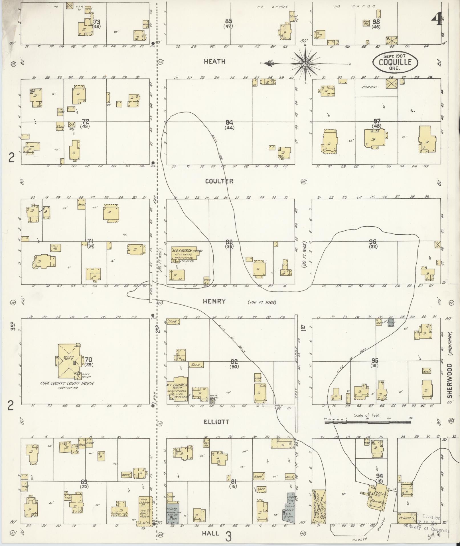 Sanborn Fire Insurance Map from Coquille, Coos County, Oregon (1907), Sheet #0004 - Complete Map Set gallery image, historic Sanborn map, vintage wall art, Oregon Oregon