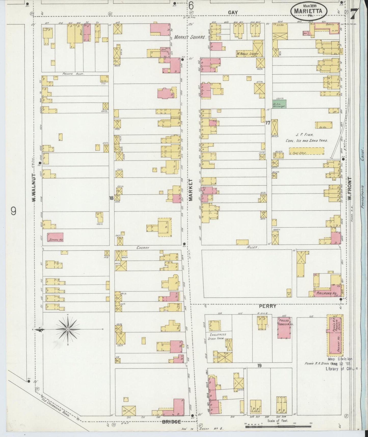 Sanborn Fire Insurance Map from Marietta, Lancaster County, Pennsylvania (1899), Sheet #0007 - Historic Sanborn Fire Insurance Map Print, vintage old map wall art, antique decor, genealogy gift, Pennsylvania Pennsylvania map