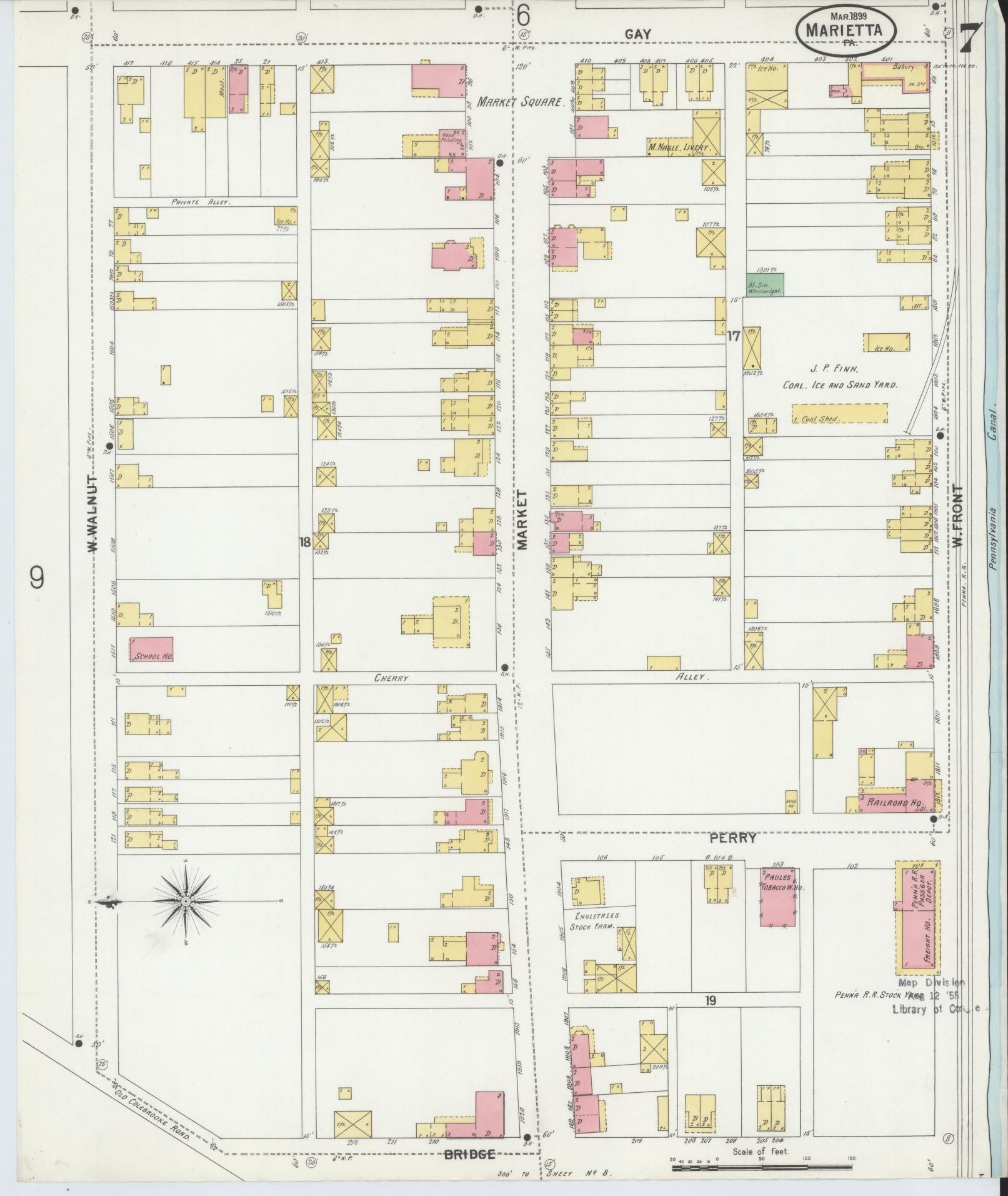 Sanborn Fire Insurance Map from Marietta, Lancaster County, Pennsylvania (1899), Sheet #0007 - Historic Sanborn Fire Insurance Map Print, vintage old map wall art, antique decor, genealogy gift, Pennsylvania Pennsylvania map