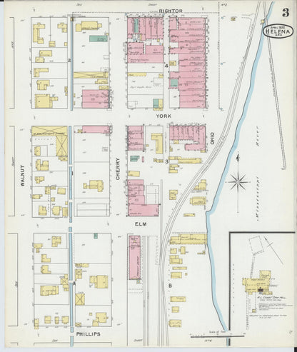 Sanborn Fire Insurance Map from Helena, Phillips County, Arkansas (1892), Sheet #0003 - Complete Map Set gallery image, historic Sanborn map, vintage wall art, Arkansas Arkansas