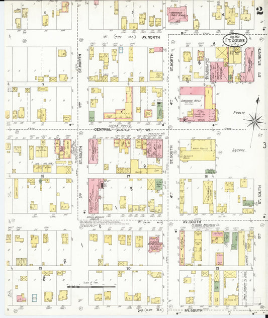 Sanborn Fire Insurance Map from Fort Dodge, Webster County, Iowa (1900), Sheet #0002 - Historic Sanborn Fire Insurance Map Print, vintage old map wall art