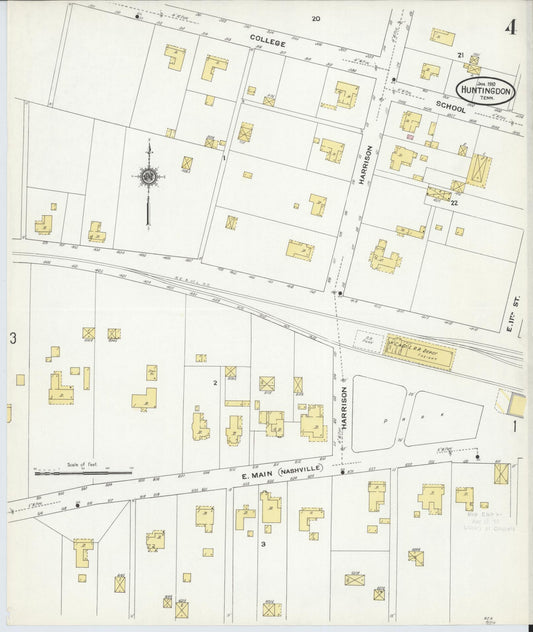 Sanborn Fire Insurance Map from Huntingdon, Carroll County, Tennessee (1910), Sheet #0004 - Historic Sanborn Fire Insurance Map Print, vintage old map wall art, antique decor, genealogy gift, Tennessee Tennessee map