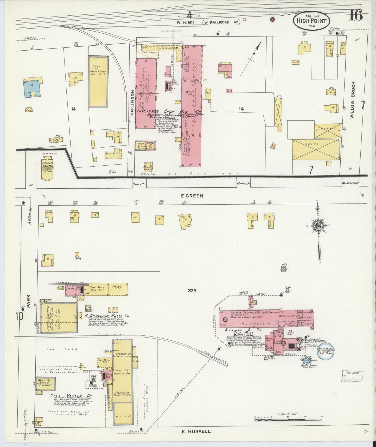 Sanborn Fire Insurance Map from High Point, Guilford County, North Carolina (1911), Sheet #0016 - Complete Map Set gallery image, historic Sanborn map, vintage wall art, North Carolina North Carolina