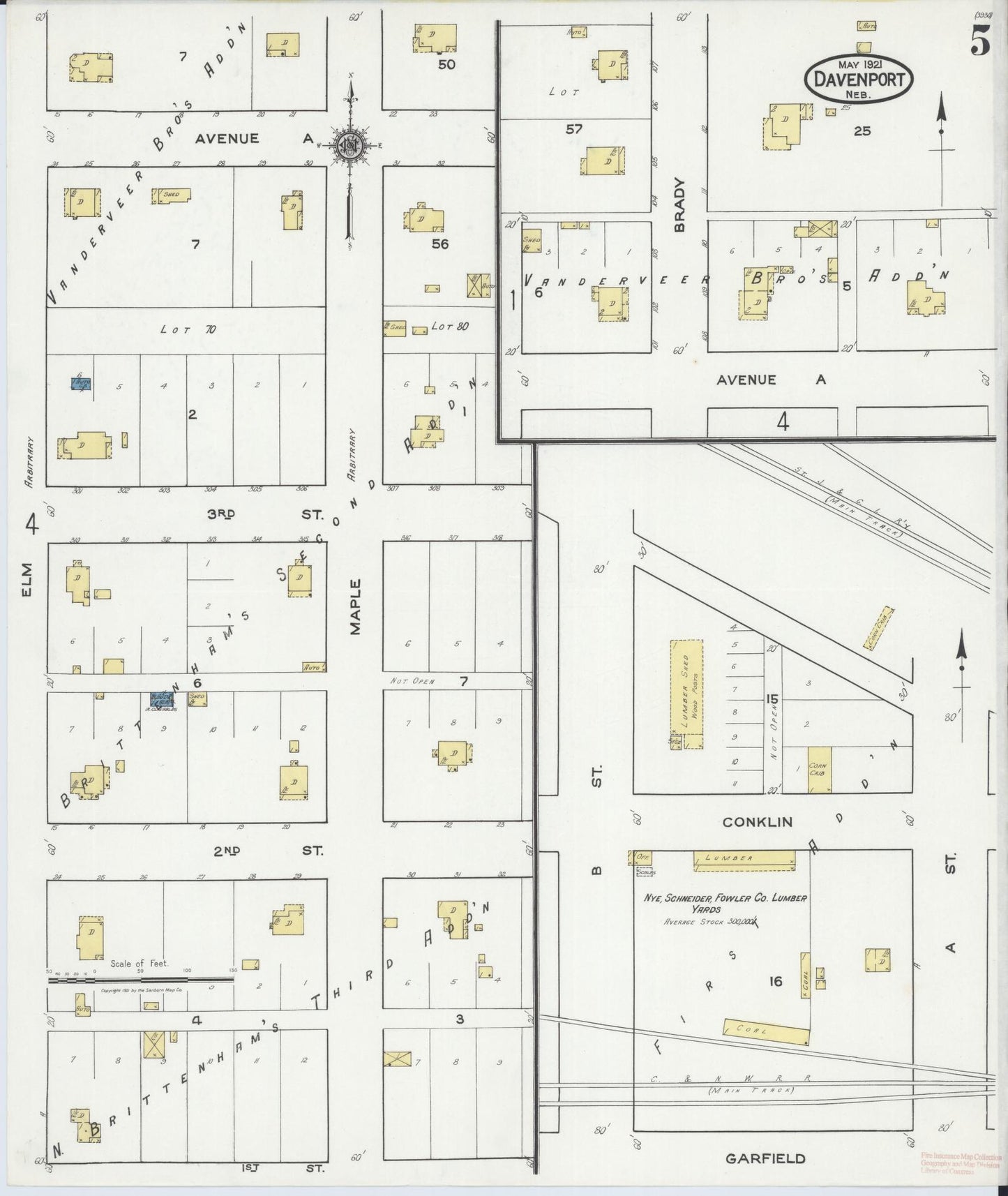 Sanborn Fire Insurance Map from Davenport, Thayer County, Nebraska (1921), Sheet #0005 - Complete Map Set gallery image, historic Sanborn map, vintage wall art, Nebraska Nebraska