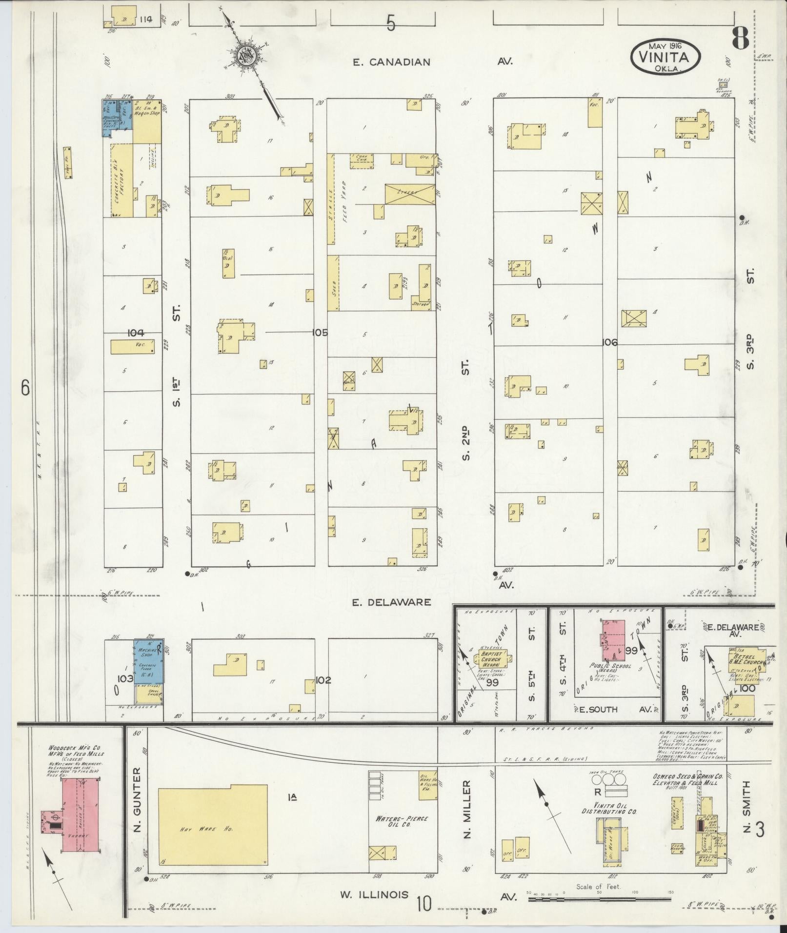Sanborn Fire Insurance Map from Vinita, Craig County, Oklahoma (1916), Sheet #0008 - Complete Map Set gallery image, historic Sanborn map, vintage wall art, Oklahoma Oklahoma