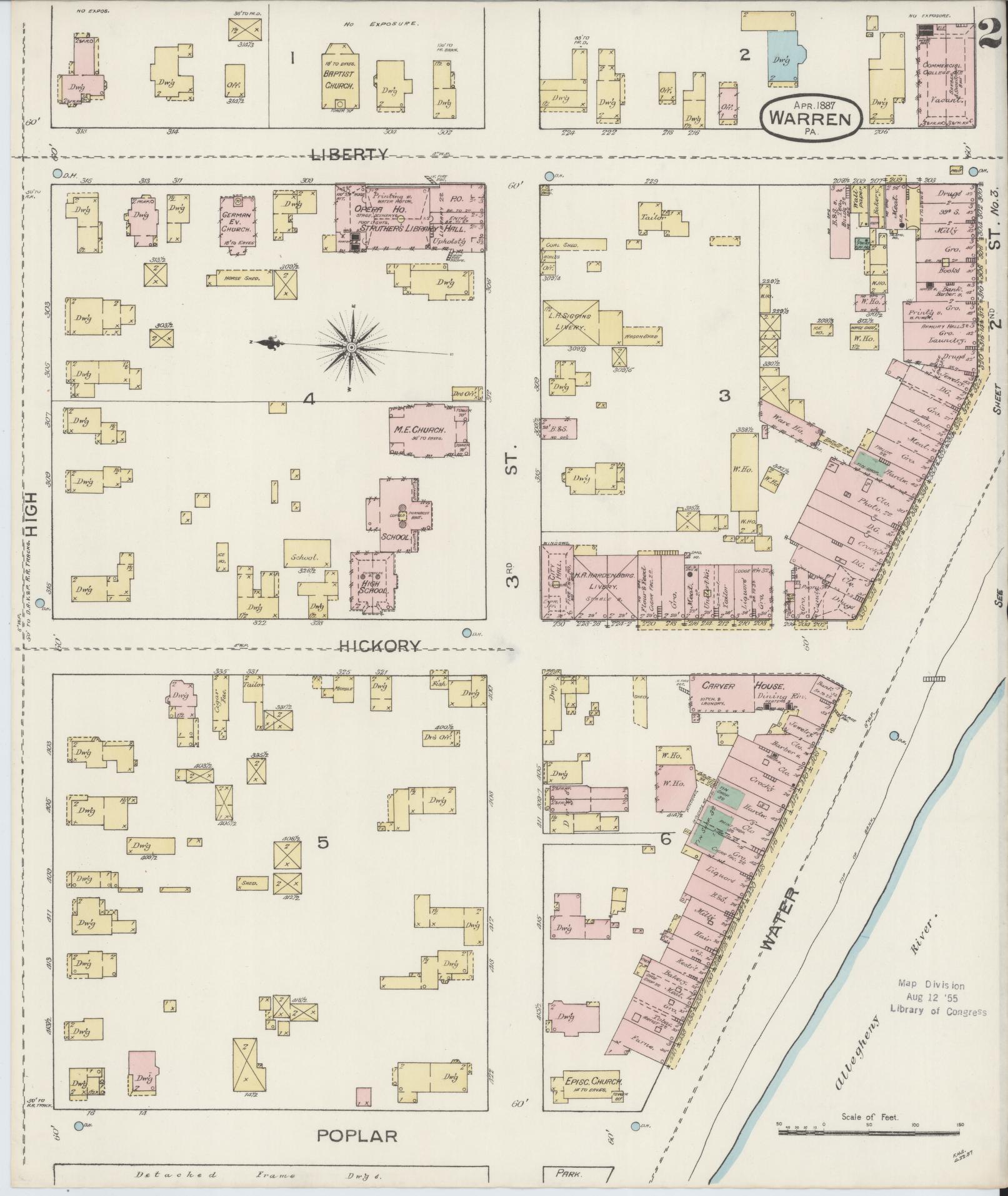 Sanborn Fire Insurance Map from Warren, Warren County, Pennsylvania (1887), Sheet #0002 - Complete Map Set gallery image, historic Sanborn map, vintage wall art, Pennsylvania Pennsylvania