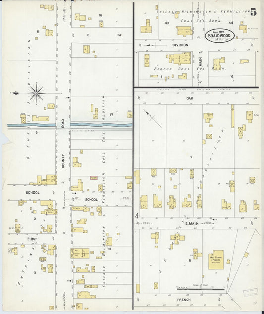 Sanborn Fire Insurance Map from Braidwood, Will County, Illinois (1907), Sheet #0005 - Historic Sanborn Fire Insurance Map Print, vintage old map wall art, antique decor, genealogy gift, Illinois Illinois map