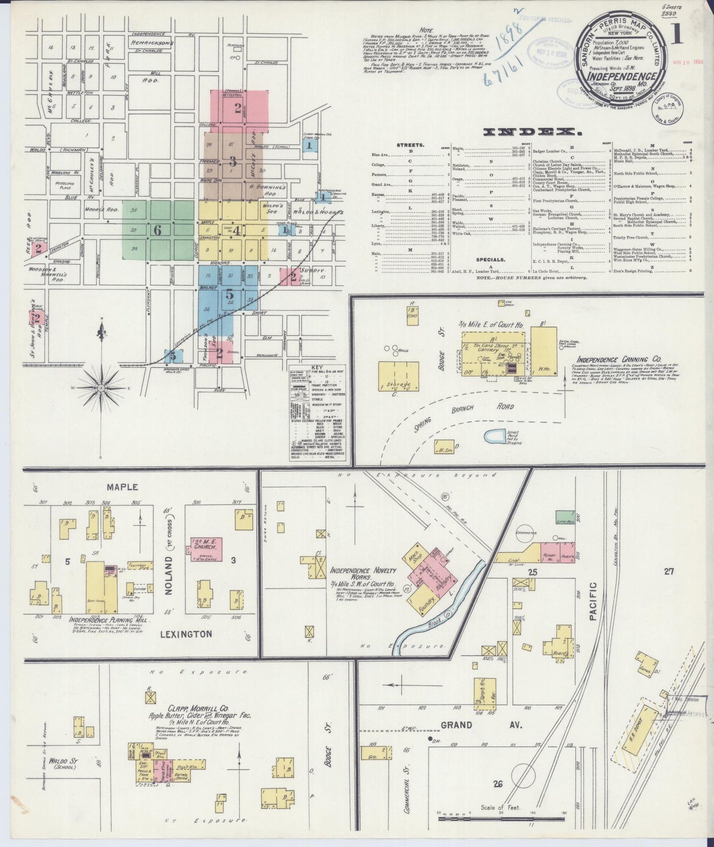Sanborn Fire Insurance Map from Independence, Jackson County, Missouri (1898), Sheet #0001 - Historic Sanborn Fire Insurance Map Print, vintage old map wall art, antique decor, genealogy gift, Missouri Missouri map