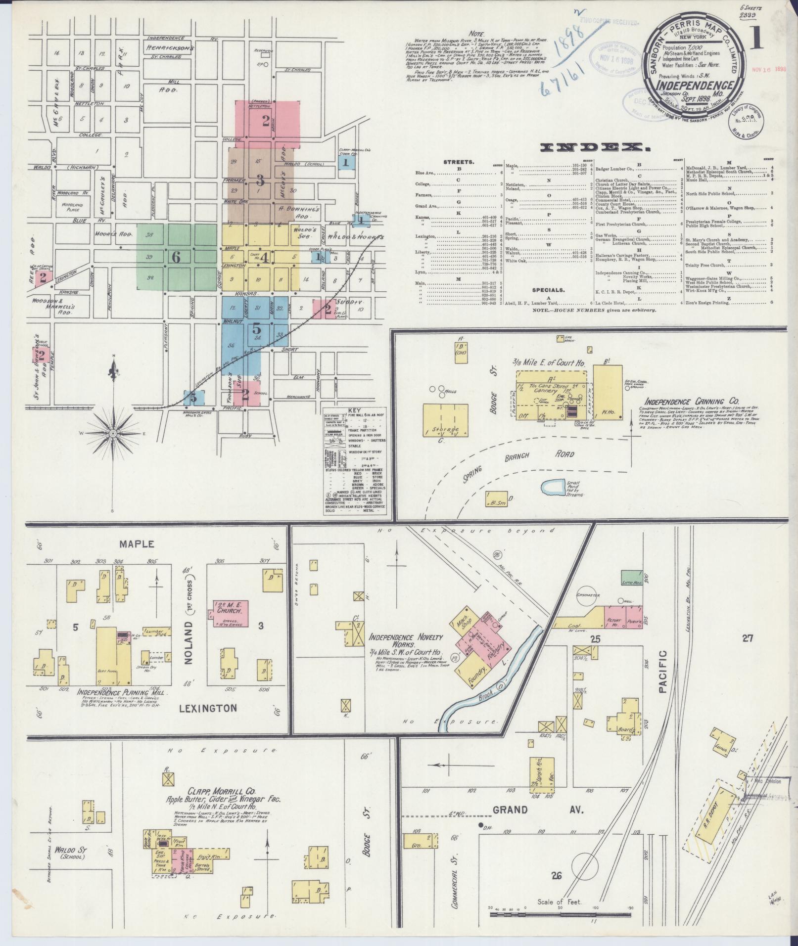 Sanborn Fire Insurance Map from Independence, Jackson County, Missouri (1898), Sheet #0001 - Historic Sanborn Fire Insurance Map Print, vintage old map wall art, antique decor, genealogy gift, Missouri Missouri map