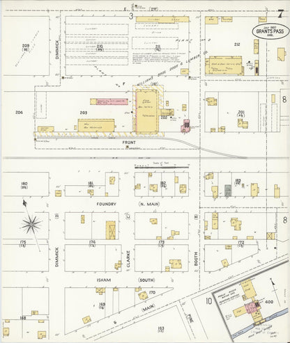 Sanborn Fire Insurance Map from Grants Pass, Josephine County, Oregon (1907), Sheet #0007 - Complete Map Set gallery image, historic Sanborn map, vintage wall art, Oregon Oregon