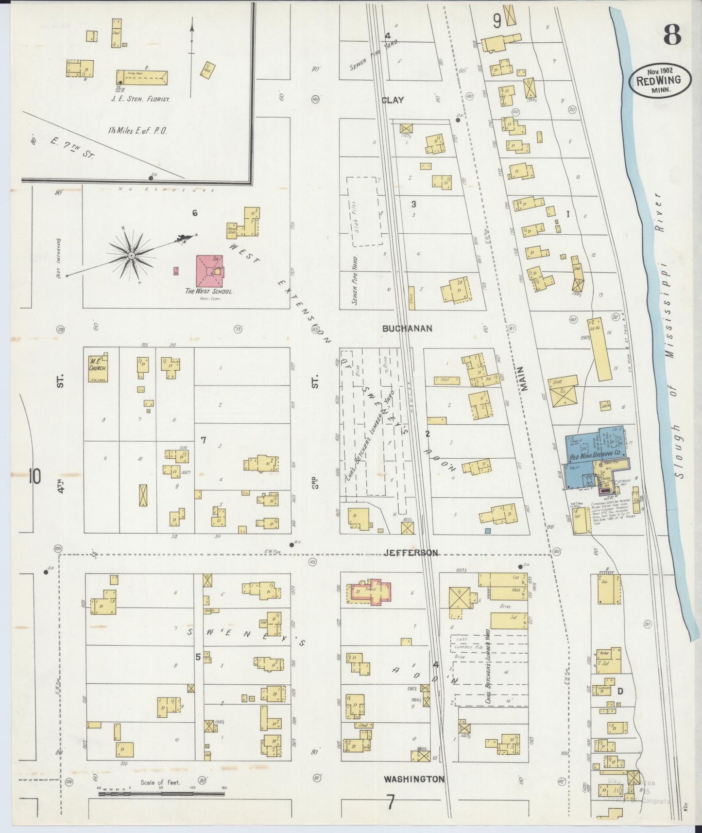 Sanborn Fire Insurance Map from Red Wing, Goodhue County, Minnesota (1902), Sheet #0008 - Complete Map Set gallery image, historic Sanborn map, vintage wall art, Minnesota Minnesota