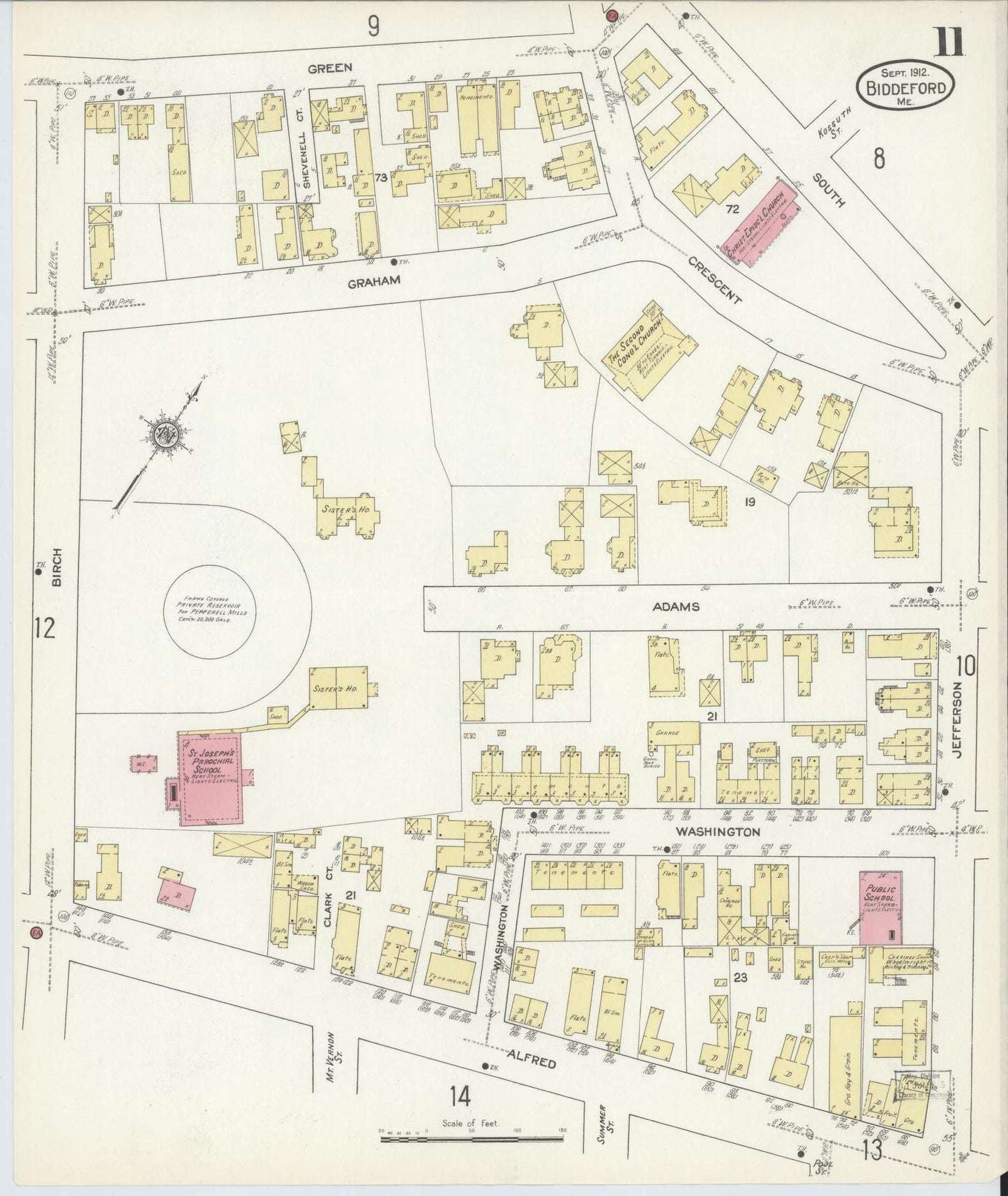 Sanborn Fire Insurance Map from Biddeford, York County, Maine (1912), Sheet #0011 - Complete Map Set gallery image, historic Sanborn map, vintage wall art, Maine Maine