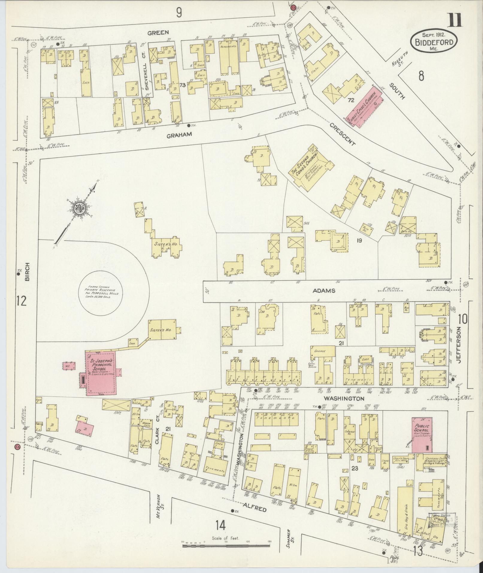 Sanborn Fire Insurance Map from Biddeford, York County, Maine (1912), Sheet #0011 - Complete Map Set gallery image, historic Sanborn map, vintage wall art, Maine Maine
