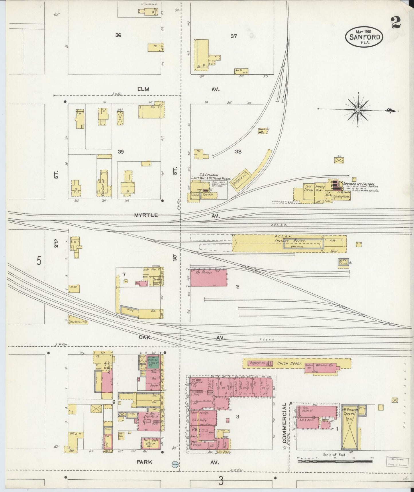 Sanborn Fire Insurance Map from Sanford, Seminole County, Florida (1906), Sheet #0002 - Complete Map Set gallery image, historic Sanborn map, vintage wall art, Florida Florida